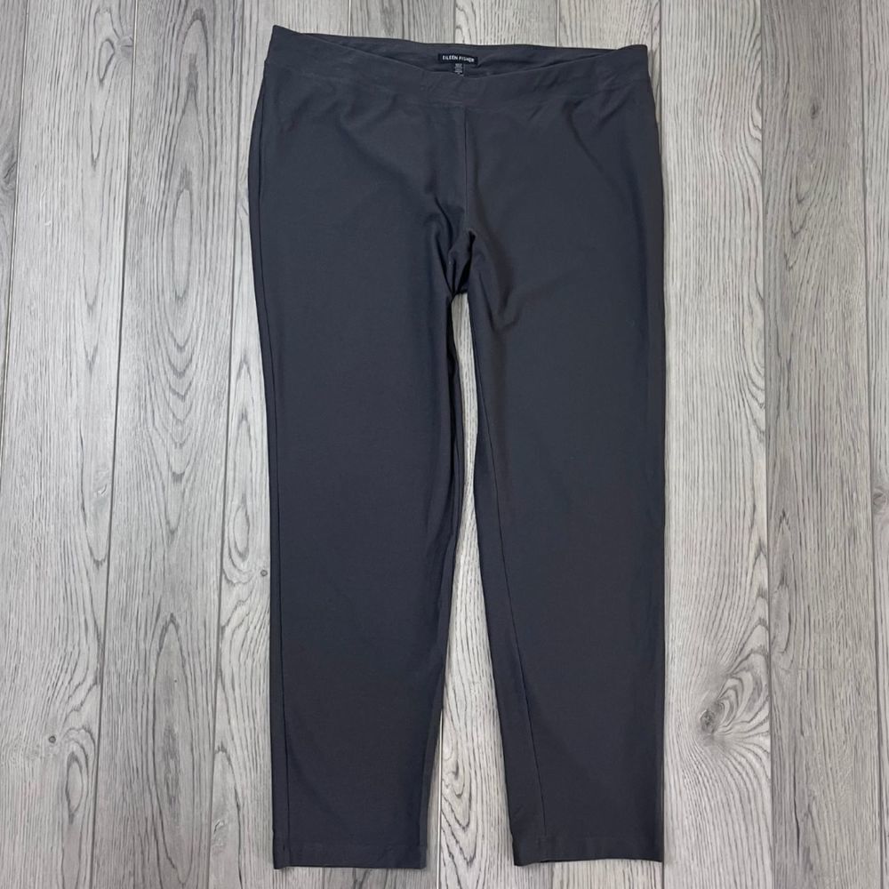 Eileen Fisher Size L Pull On Stretch Crepe Ankle Trouser Minimalist Pants Office